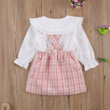 Baby Kid Girls  2pcs Suit Long Sleeve Plaid Suspender Sets