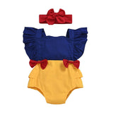 Baby Girl Fly Sleeve Patchwork Bowknot Ruffled Backless Romper 2 Pcs Sets