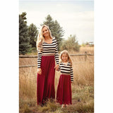 Family Matching Mother Daughter Dresses Striped Child Outfits Look