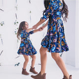 Mother Daughter Blue Floral Family Matching Mini Dress