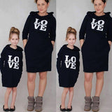 Mother Daughter Matching Dresses Hooded Long Sleeve Letter Shirts