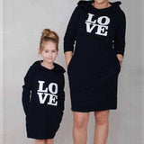 Mother Daughter Matching Dresses Hooded Long Sleeve Letter Shirts