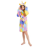 Kids Winter Hooded Bathrobe Unicorn Bath Robe Pajamas 3-12 Years