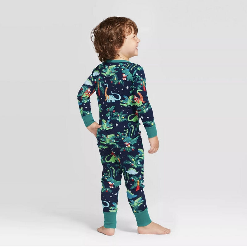 Christmas Dinosaur Long Sleeve Sleepwear Pajamas Family Matching