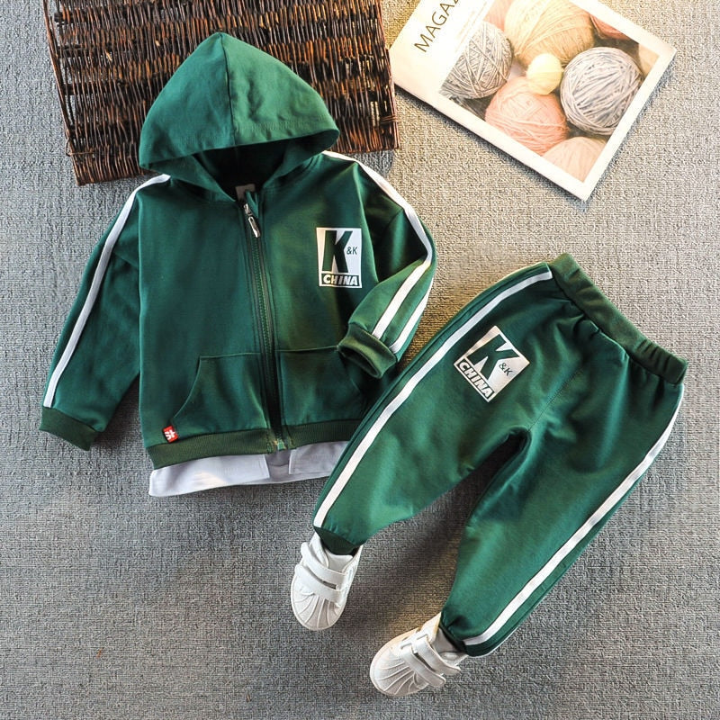 Baby Boy Sports Hooded Jacket Tracksuits 2 Pcs Set