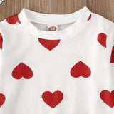 Girl Long Sleeve Love Heart Printed Valentine Skirt 2Pcs Outfits Set