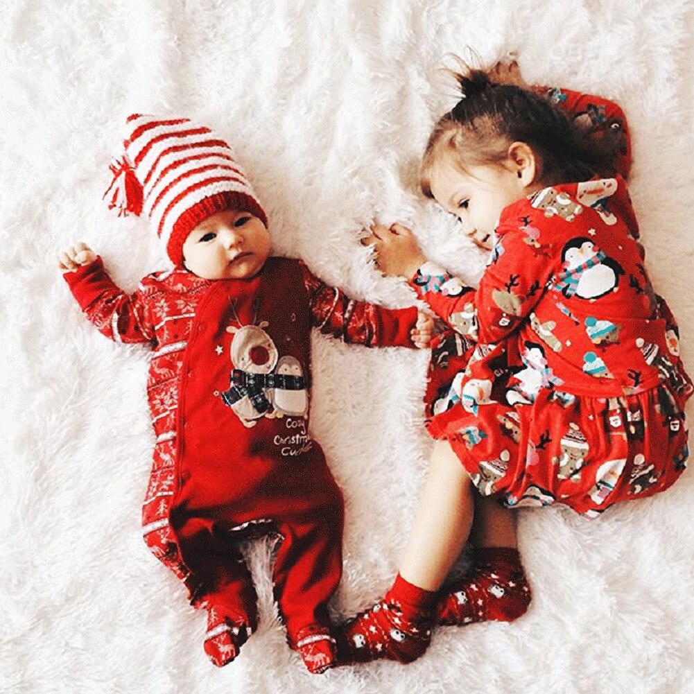 Newborn Baby Red Cotton Romper Christmas Party Clothes