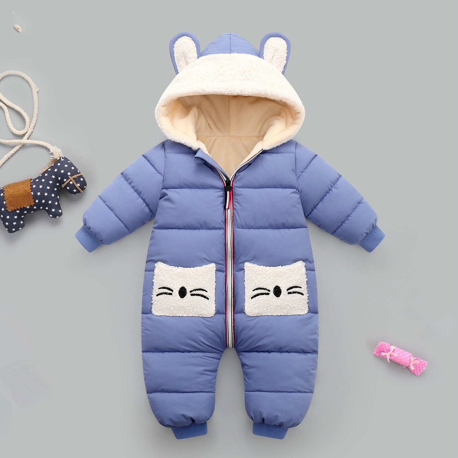 Baby Winter Hooded Rompers Thick Warm Jumpsuit Overalls