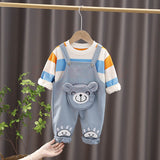 Kid Baby Boys Girls Cute Cartoon Long-sleeved Bib 2 Pcs Sets