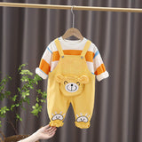 Kid Baby Boys Girls Cute Cartoon Long-sleeved Bib 2 Pcs Sets