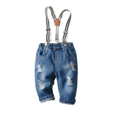 Baby Boy Denim  Plaid Rompers Gentleman Bib Jeans 4 Pcs Outfit 6-36M