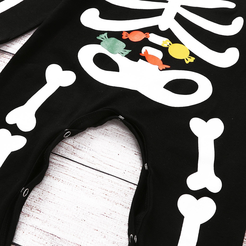 Baby Boys Halloween Bone Print Romper Jumpsuit 3 Pcs Set Outfits