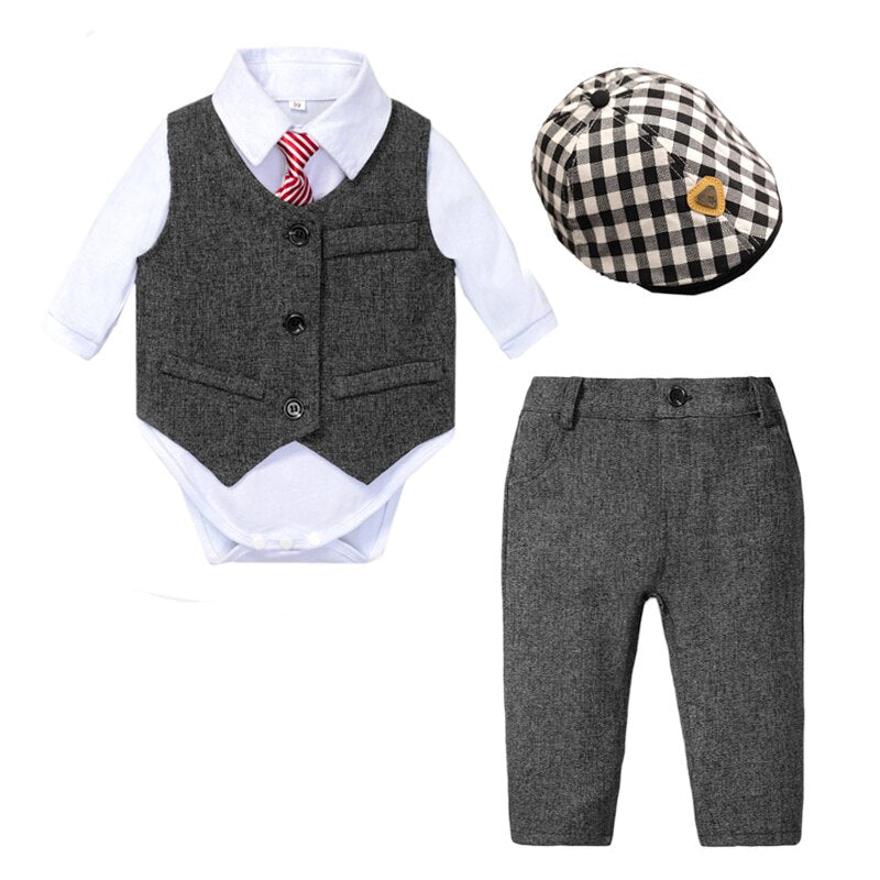 Newborn Baby Boys Formal Suits 4 Pcs With Cap