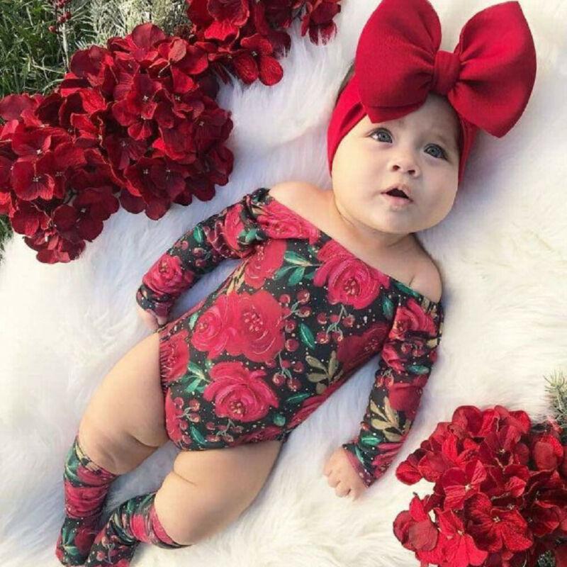 Baby Girl Long Sleeve Floral Romper Warm 2 Pcs Set