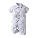 Baby Boys Gentlemen Short Sleeved Solid Fake 2 Pcs Sets