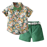 Summer Korean Kid Baby Boy Garden Short Sleeve Flower 2 Pcs Set
