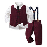 Kid Baby Boy Suit Formal Handsome Wine Red 3 Pcs Sets