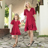 Family Matching Mother Daughte  Wave Point Wooden Loose Casual Dresses