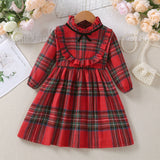 Kids Girl Red Plaid Christmas Bowknot Princess Patchwork Dress