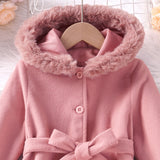 Kids Baby Girls Autumn Winter Thick Solid Fur Hooded Coats