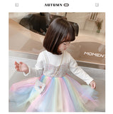 Kid Girls Shaggy Yarn Autumn Princess Woollen Rainbow Dresses