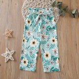 Kid Baby Girls Versatile Fashion Sunflower Lace-up Wide Leg Pants