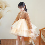 Kid Girls Spring Autumn Long Sleeved Trailing Sequins Dresses