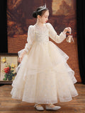 Kid Girl Flower Little Host Piano Performance Long Sleeve Dress