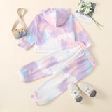 New Girl Tie Dyed Hooded Long Sleeve Elastic Cotton Set 2 Pcs