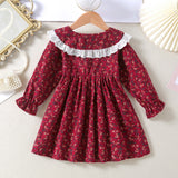 Kid Girl Spring Autumn Doll Collar Floral Long Sleeve Dress