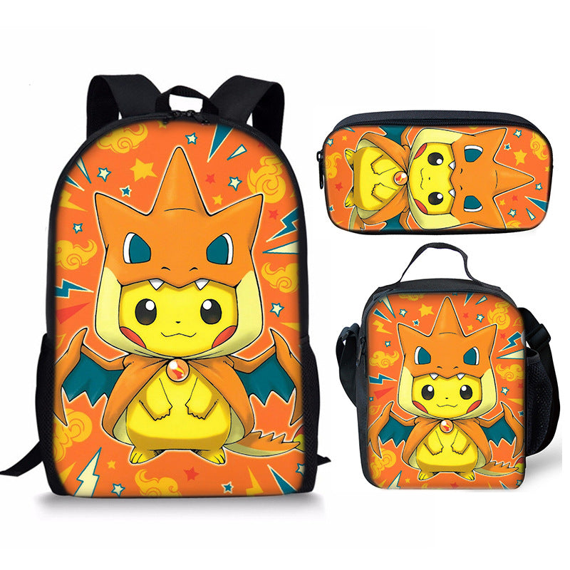 Kid Pokemon Student Schoolbag Cartoon Bag Backpack 3 Pieces/Lot Set