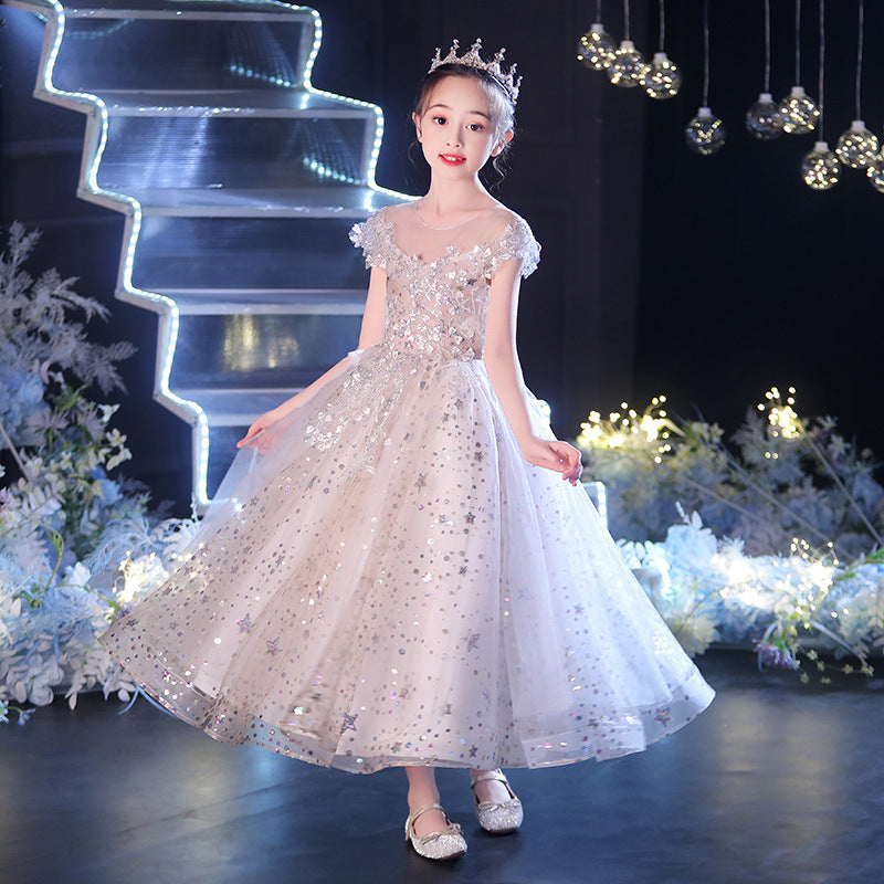 Kid Girl Birthday Princess Poncho Host Piano Performance Dress