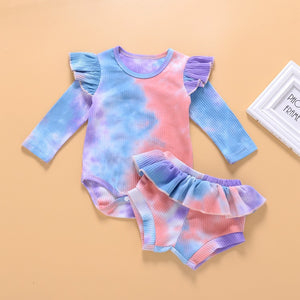 Baby Girl Briefs Suit Summer Long Sleeve Tie-dye Climbing Suit 2 Pcs Sets