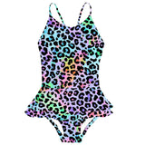 Kid Girls Leopard Print One-piece Bathing Beach Swimsuit