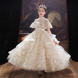 Kids Long Girl Champagne Sequin Embroidery Teenagers Ceremony Dress