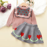 Kid Baby Girl Sweater Sweet Love Round Neck Knitting 2 Pcs Sets Suit