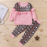 Kid Baby Girl Round Neck Long Sleeve Leopard Spring Autumn 2 Pcs Sets