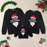 Family Matching Autumn Black Guards Santa Claus Cartoon Print Christmas Shirts Top