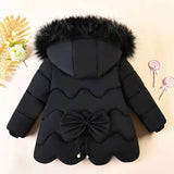 Girls Jacket Thick Keep Warm Detachable  Wool Collar Down Padded Hooded Coat