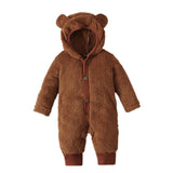 Boys Girls Boy Onesie Spring Winter Solid Color Hooded Fluffy Bear Rompers
