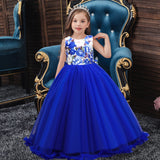 Kid Girl Long Floor-length Rose Print Mesh Pompous Dresses