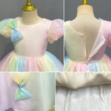 Kid Girl Dress Princess Summer Bow Bubble Sleeve Gauze Dresses