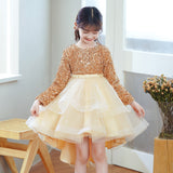 Kid Girls Spring Autumn Long Sleeved Trailing Sequins Dresses