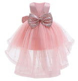 Kid Baby Girls Net Gauze Pearl Tail Bow Performance Dresses