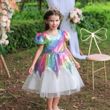 Kid Girl Tuxedo Puffy Princess Colorful Sequins Gauze Performance Dresses