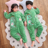 Kid Baby Girl Winter Flannel Zipper Conjoined Cute Cartoon Warm Pajamas