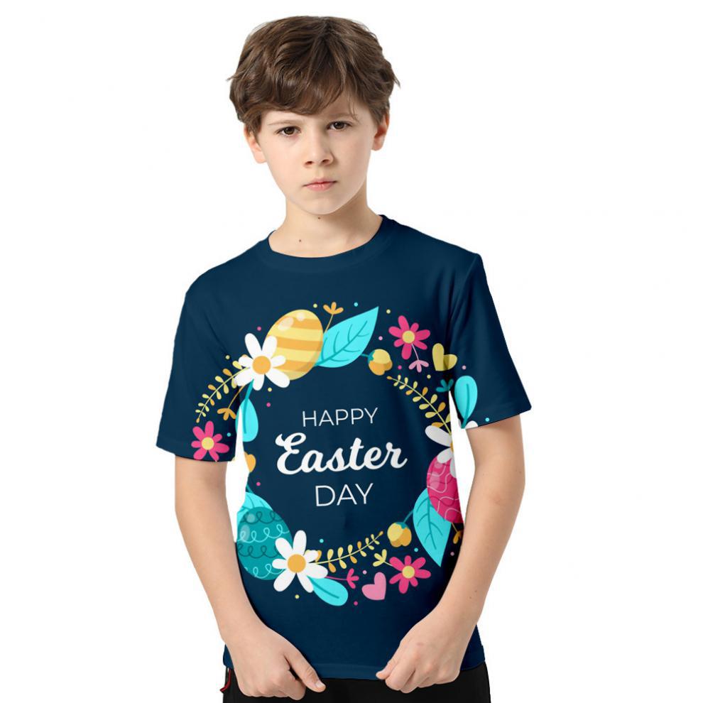 Kid Boys Girls Easter Digital Printed Short Sleeves T-shirts