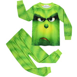 Kid Boy Christmas Green Fur Monster Long Sleeve Sets Pajamas