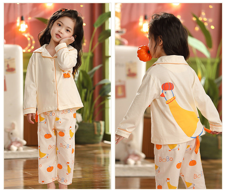 Kid Girl Pajamas Cartoon Long Sleeve Pure Cotton Home Wear