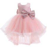 Kid Baby Girls Net Gauze Pearl Tail Bow Performance Dresses